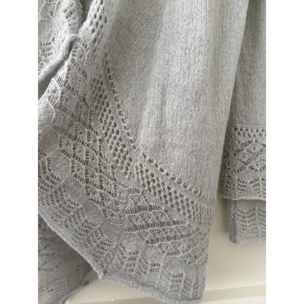 Loft Gray Open-Front Knit Cardigan Sweater L Lace Detail Long Sleeve - Picture 16 of 16